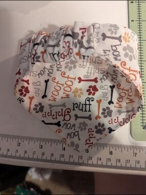 Handmade X small Scrunchie Dog Bandana with Paw & Bone Print - White Background